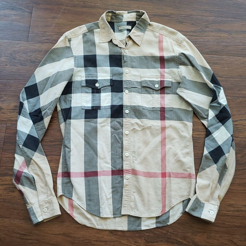 Burberry Classic Signature Nova Check Cotton Mens Button Down Long Sleeve Size S